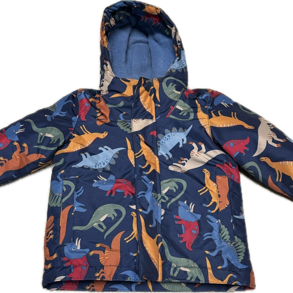 The Children's Place Dinosaur Print Puffer Jacket - Blue and Multicolor